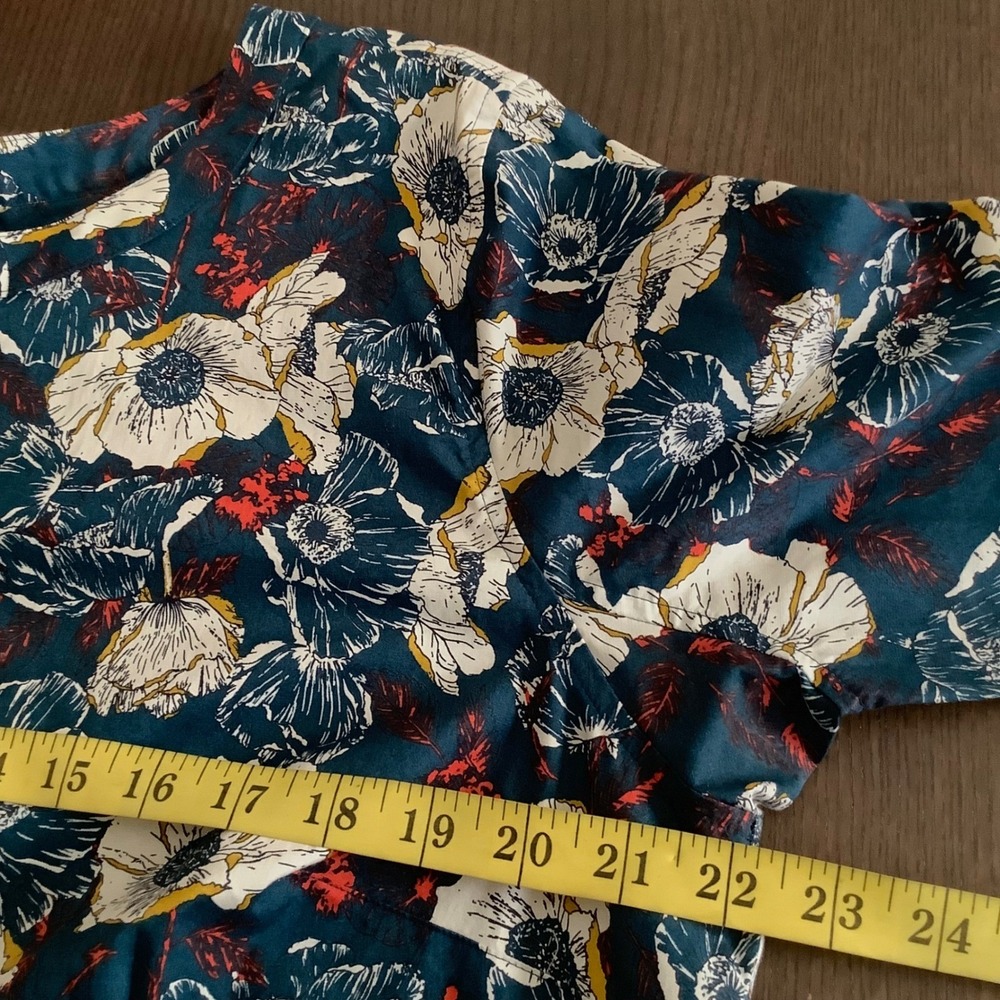 Duluth‎ Trading Co Womens Floral Poppy Button Front Tunic Top Teal Blue Large - Picture 14 of 15
